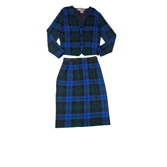 Carlisle Sport Vintage Blazer Sweater Skirt Set Button Plaid Textured Silk Wool - Picture 1 of 16